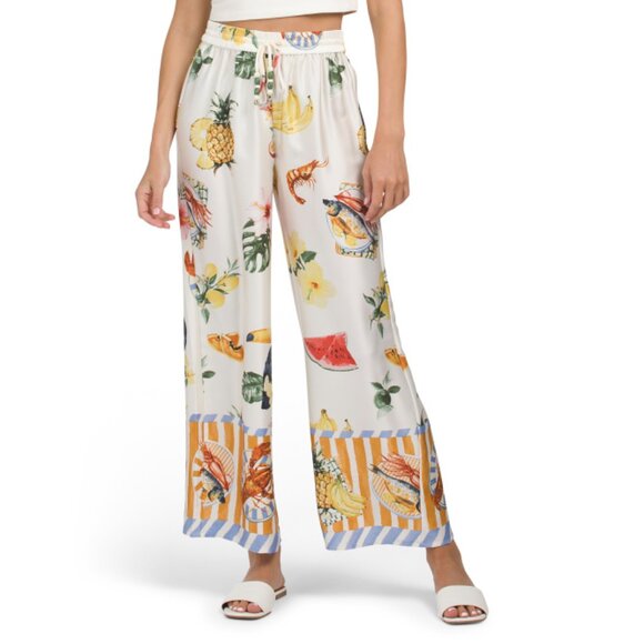 BAILEY 44 Ivory High Rise Pull On Wide Leg Pants With Self Cord And Bead Detail